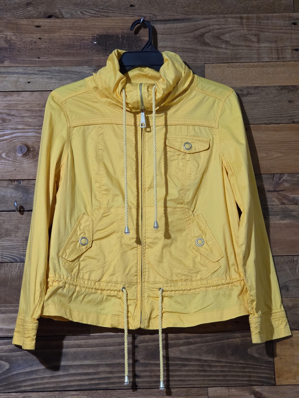 L.A.L. Live a Little Women's L Yellow Casual Utility Jacket Drawstring Full Zip